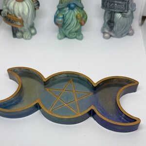 Unique Resin Blue and Gold Crescent Moon Tray